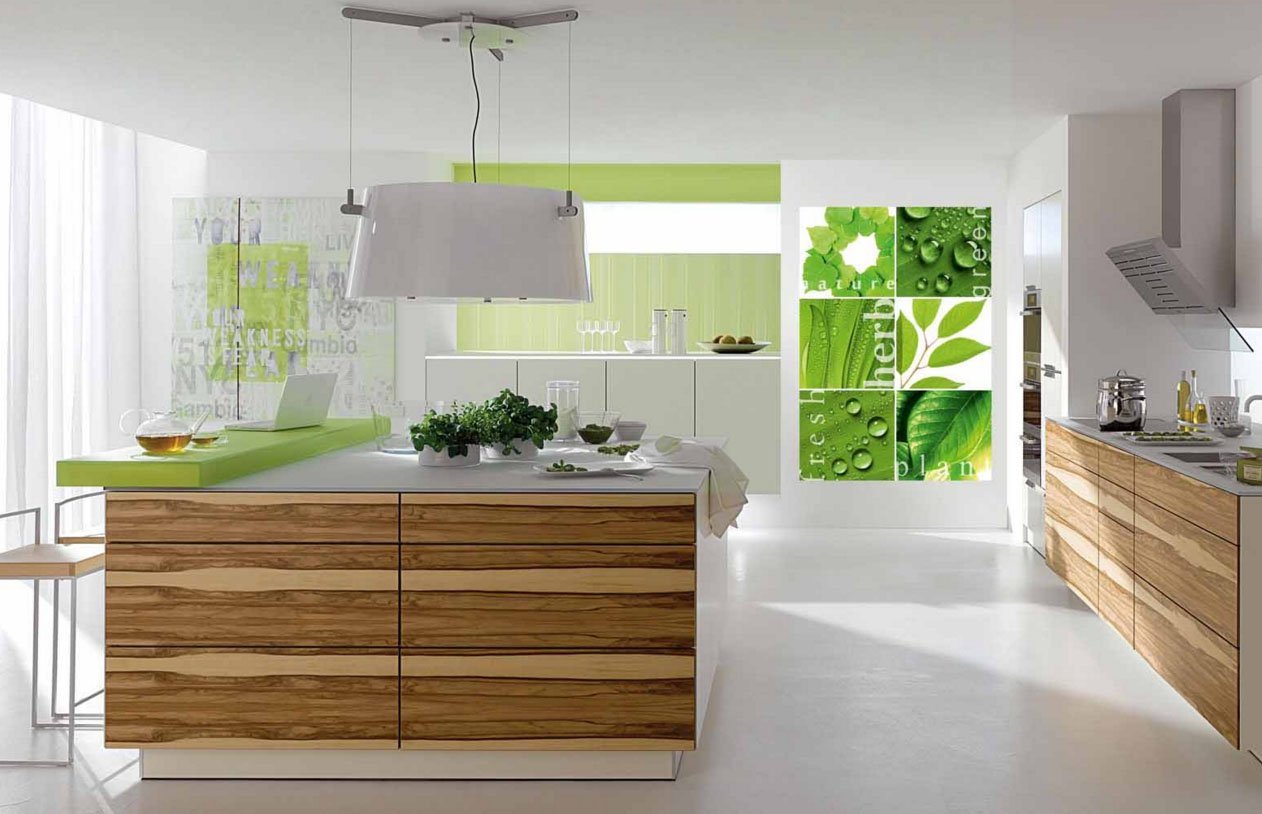 Кухня Зеленая С Деревом