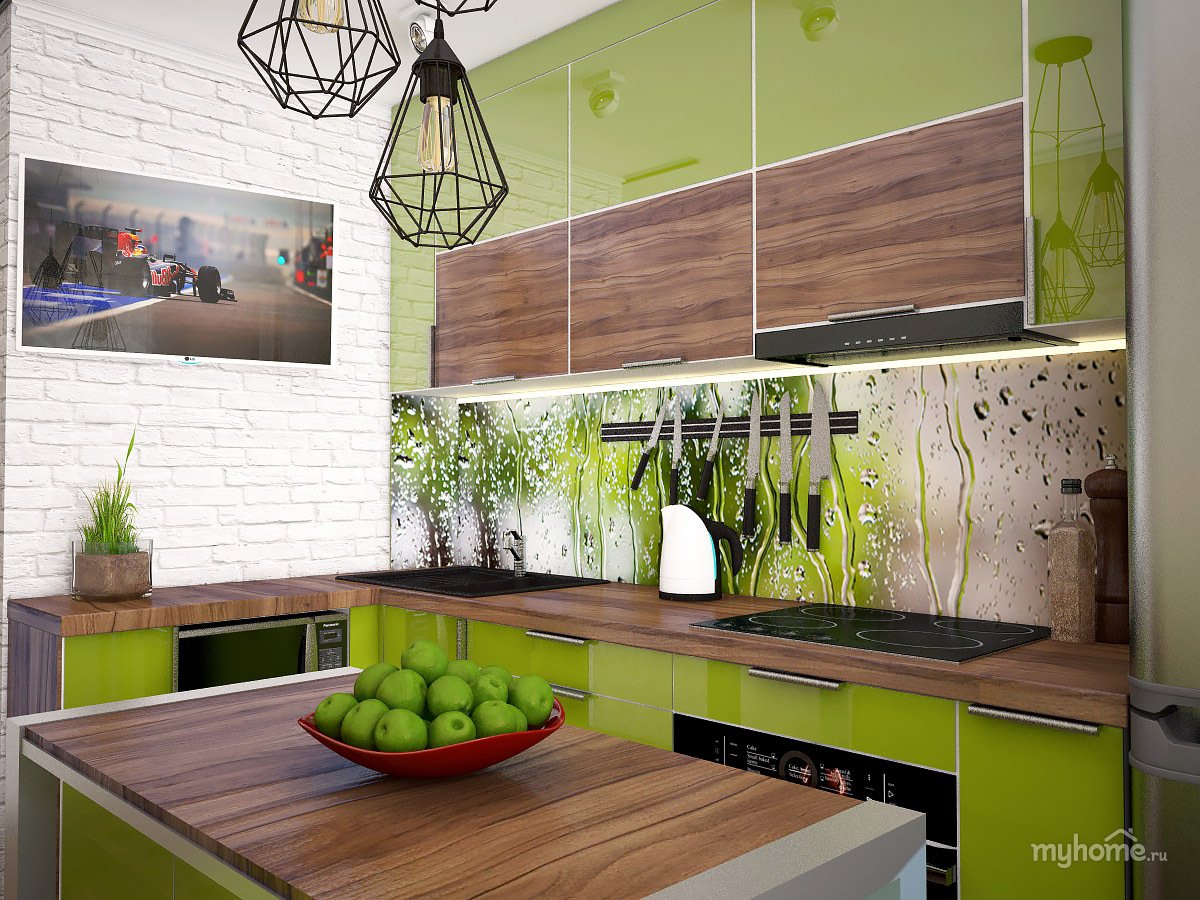 Зеленая Кухня С Деревом Дизайн