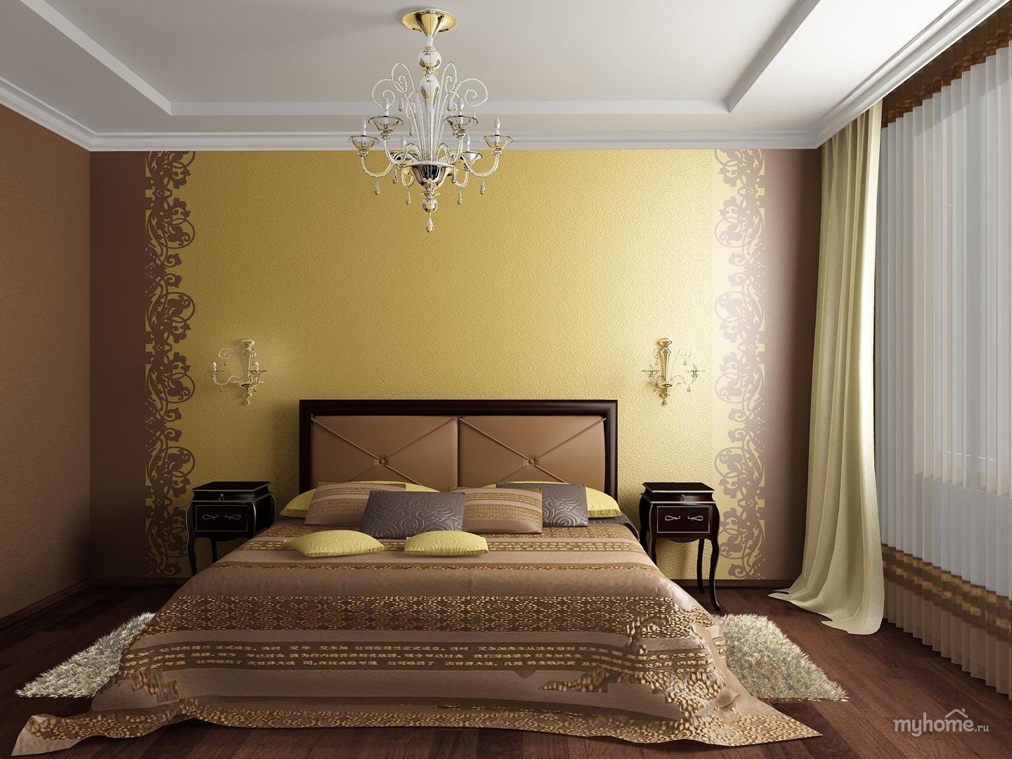 Дизайн Спальни С Золотыми Обоями
