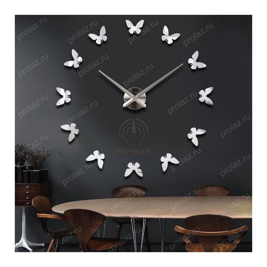 Большие настенные часы 3d DIY Clock Silver