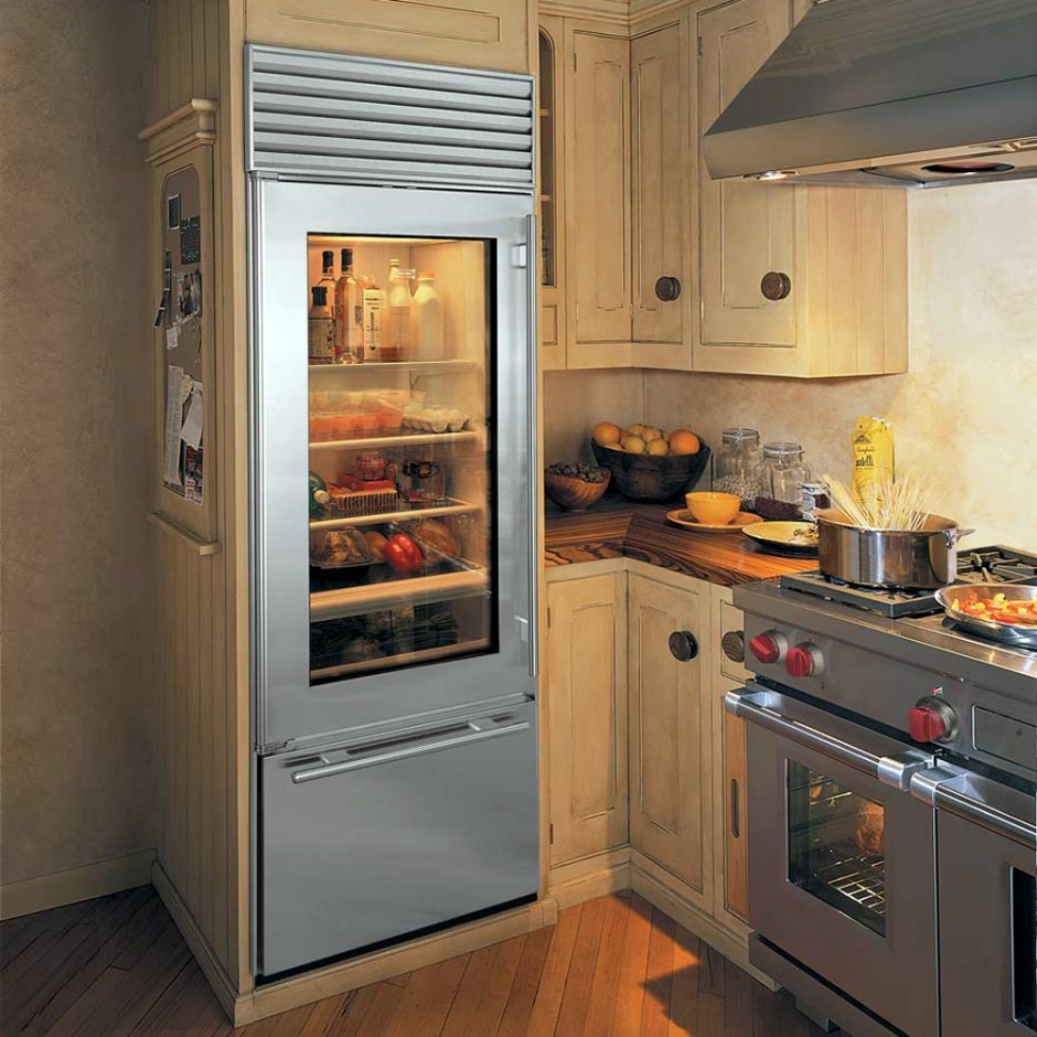 Встроенный холодильник в кухне фото