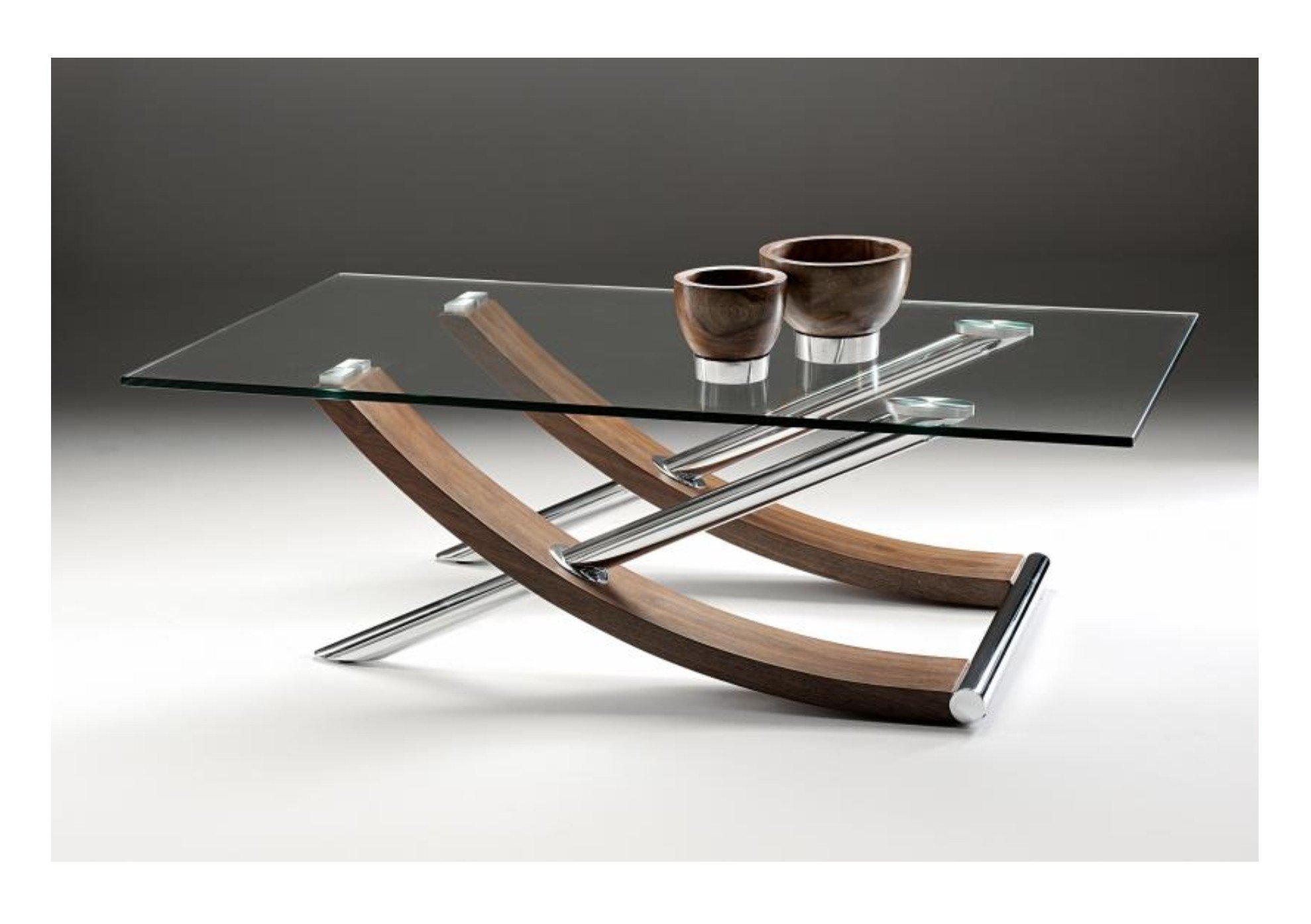 стеклянный стол с деревянным подстольем