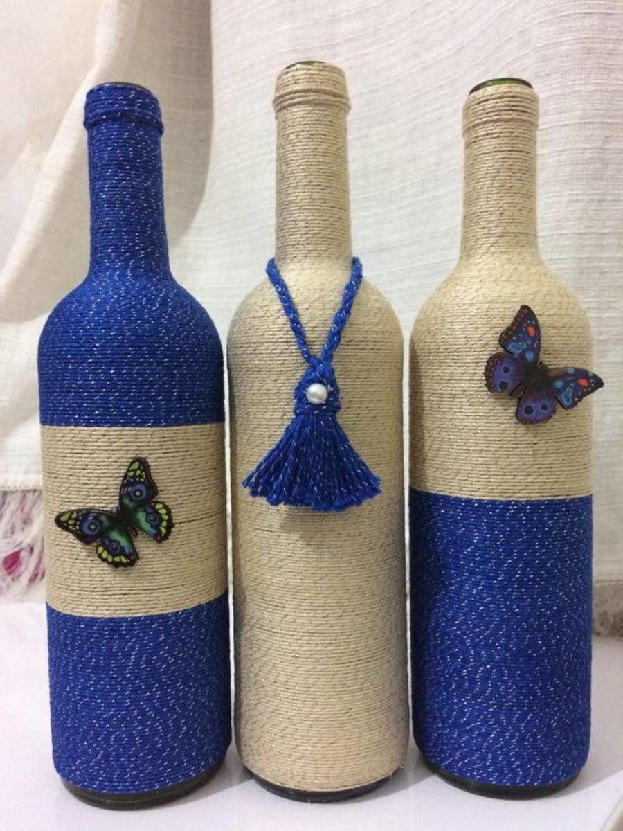 Декор бутылок нитками
