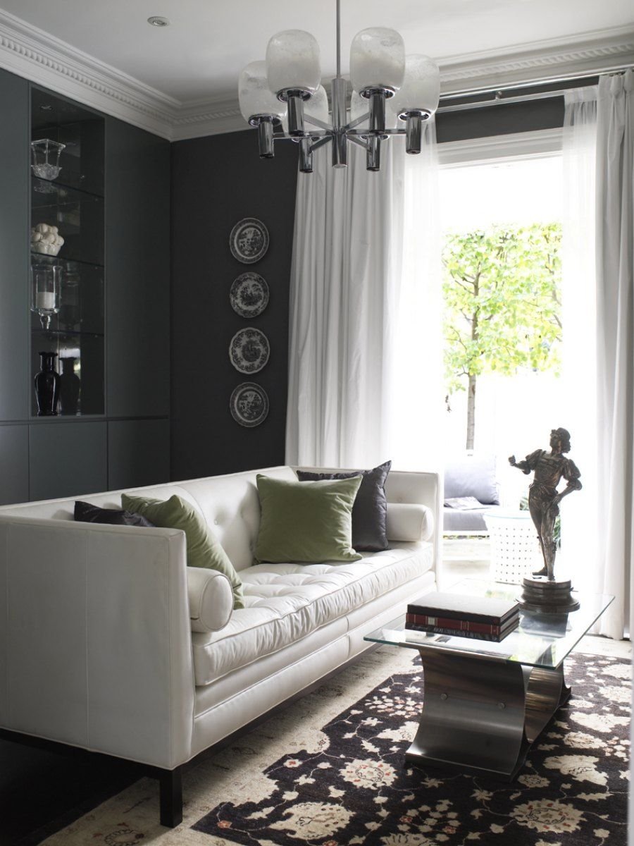 Идея гостиной в черно серых тонах