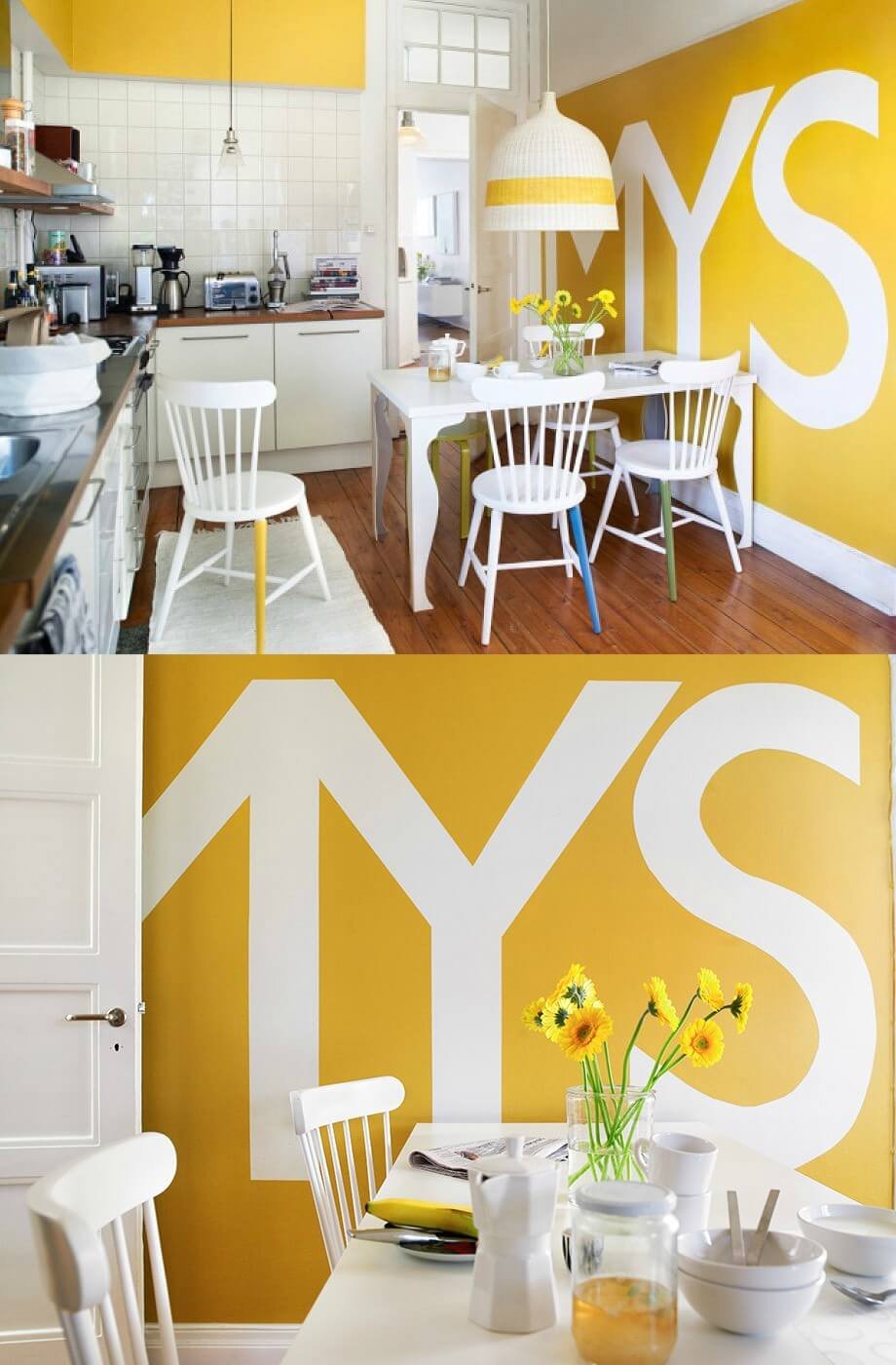 Желтые стены в интерьере кухни