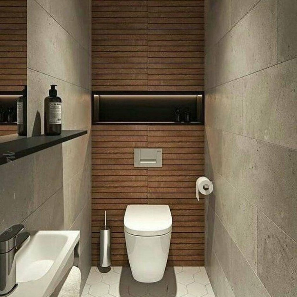 Дизайн туалета с унитазом и бочком