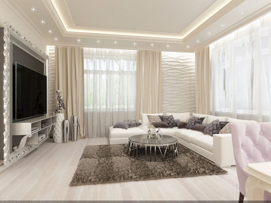 Гостиная в стиле арт деко в светлых тонах