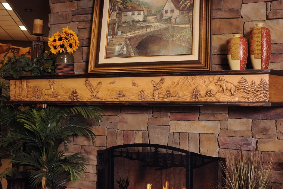 Wooden Shelf Fireplace Decor