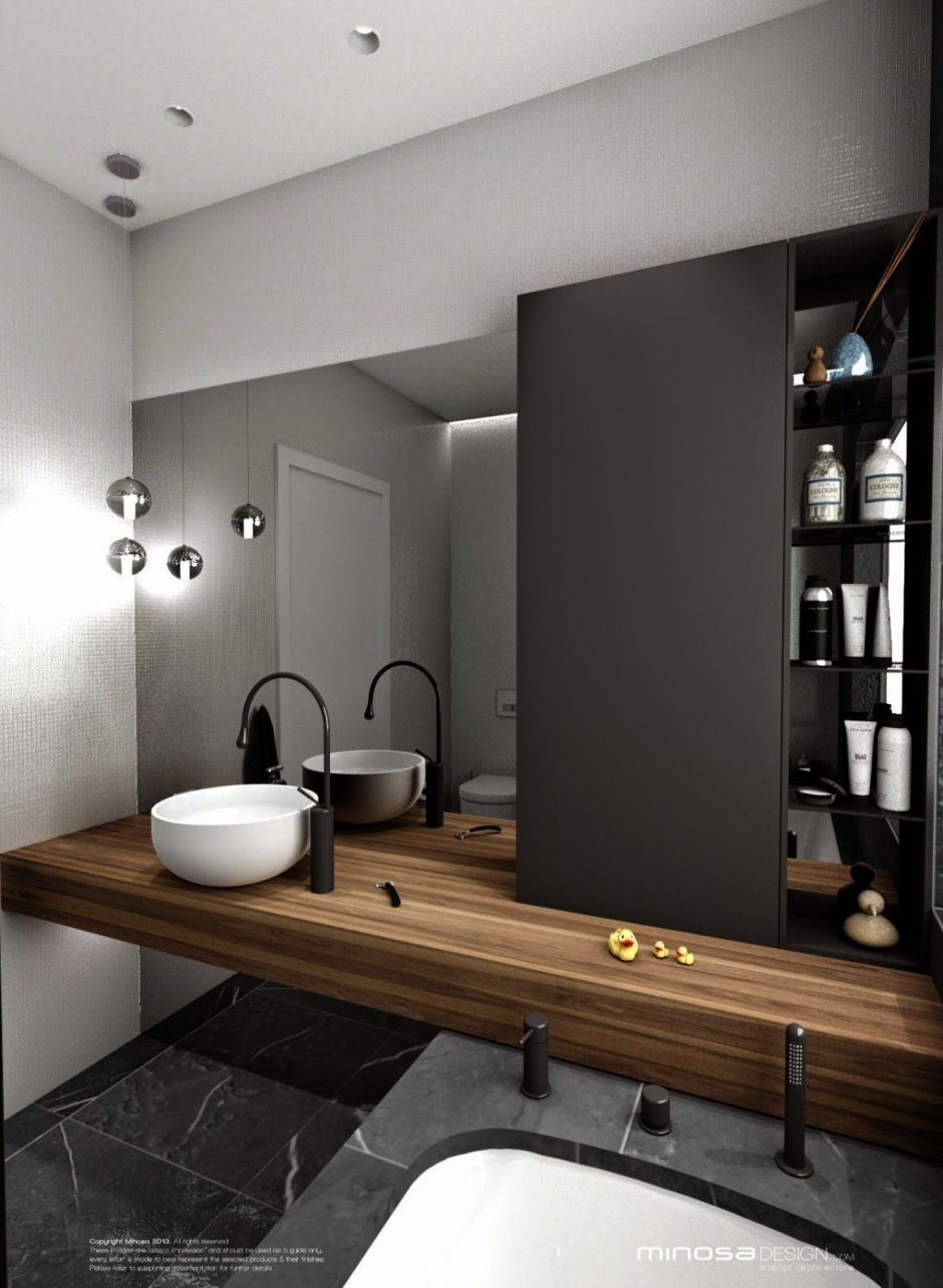 Ванная комната с деревянной столешницей