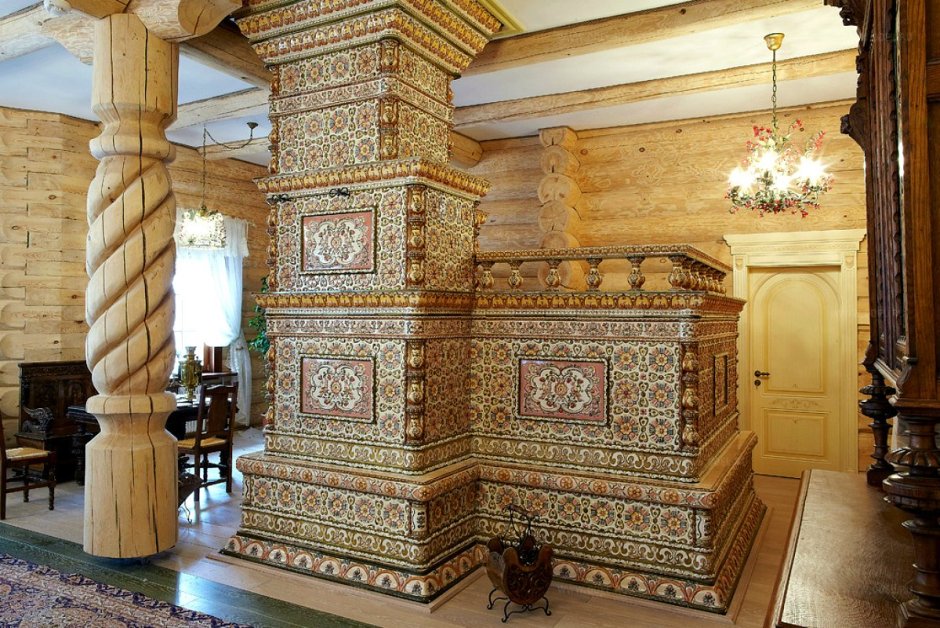 Русский стиль интерьера изразцовая печь
