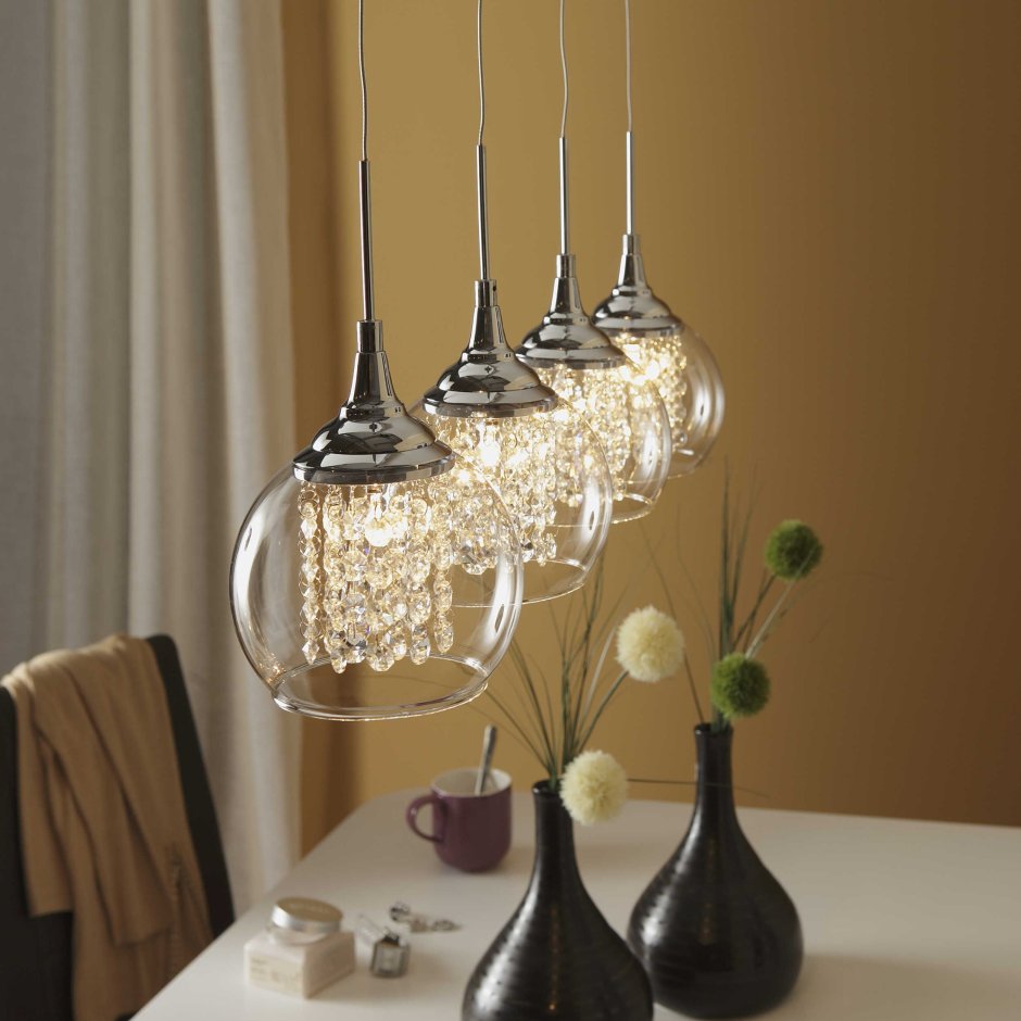 Подвесные хрустальные светильники для кухни над столом