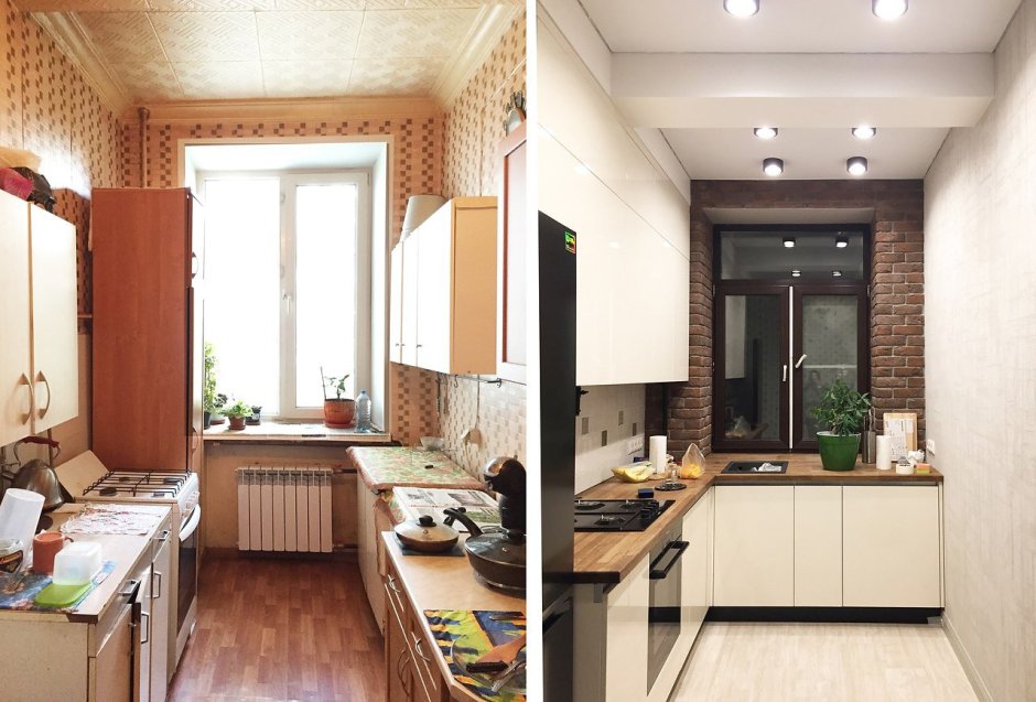 Интерьер кухни до и после ремонта