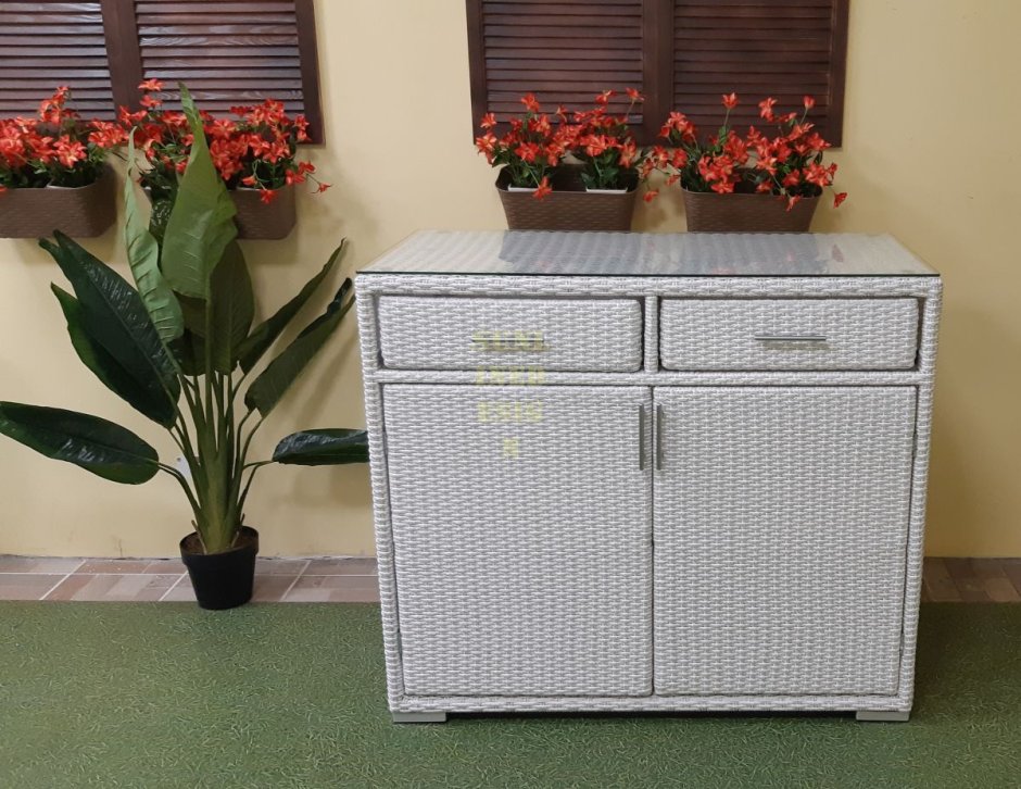 White Rattan Dresser