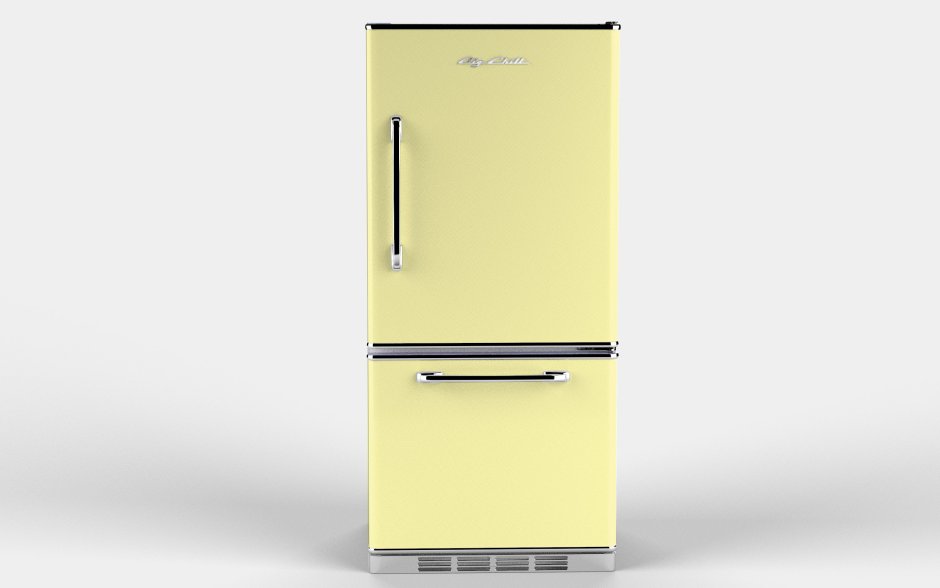 Желтый холодильник в интерьере