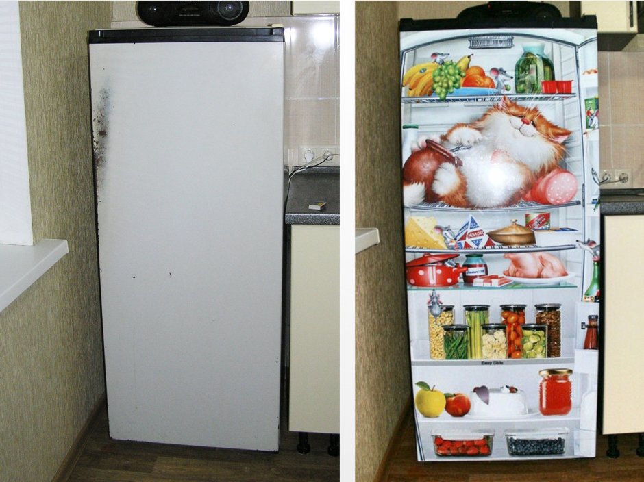 Холодильник обклеенный самоклейкой
