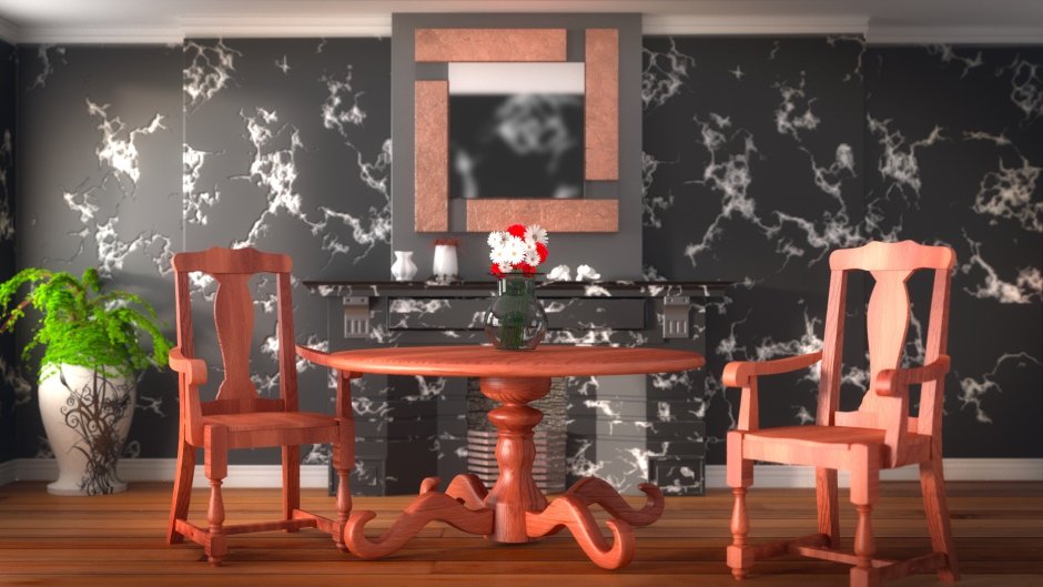 Комната со столом и стулом