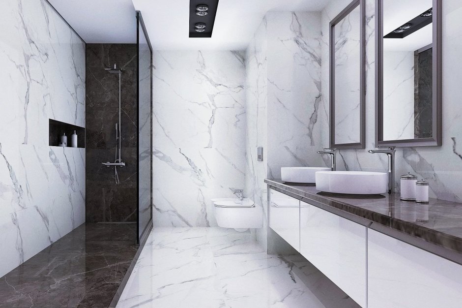 Dark Black Marble Bathroom плитка