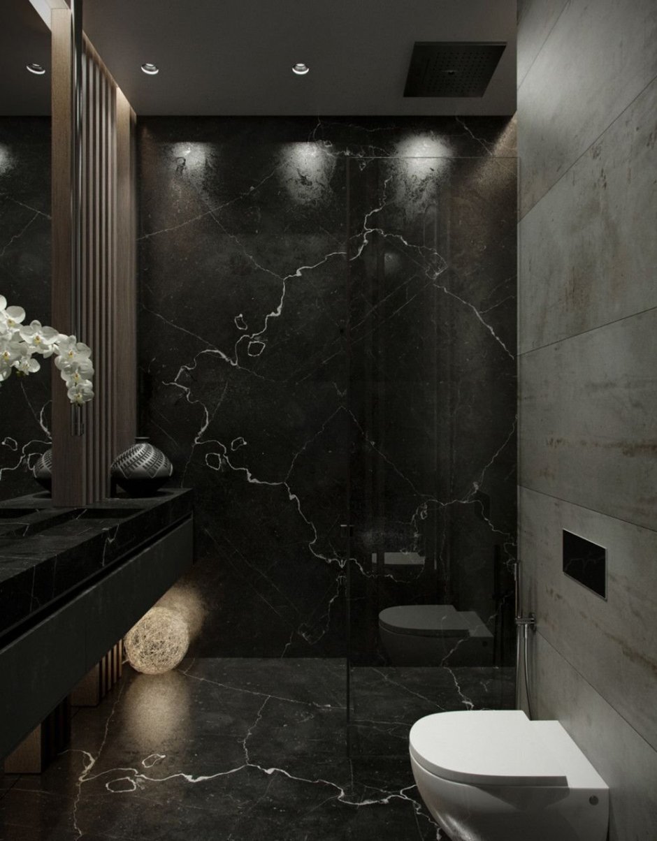 Dark Black Marble Bathroom плитка