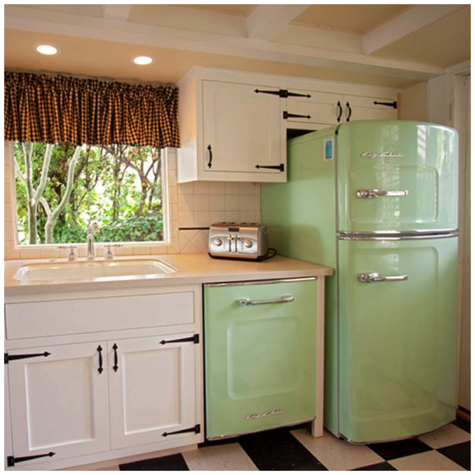 Зеленый холодильник в интерьере