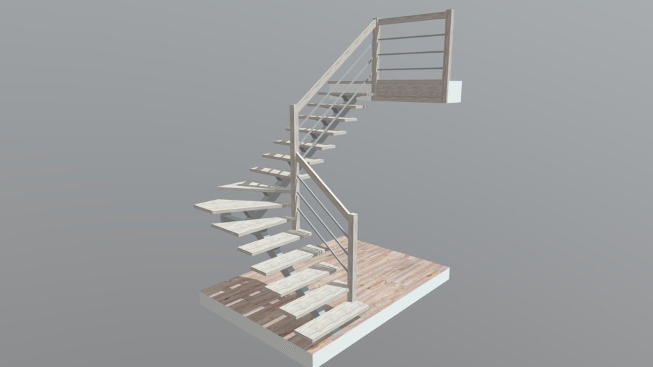 Лестница на монокосоуре с забежными ступенями с поворотом на 180