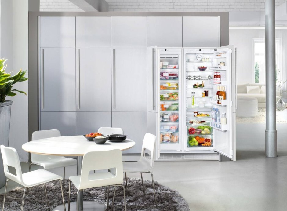 Современные кухни с двухдверным холодильником