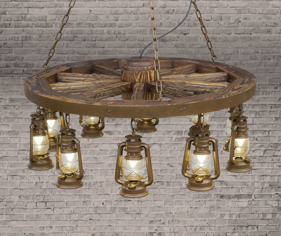 Люстра колесо с керосинками