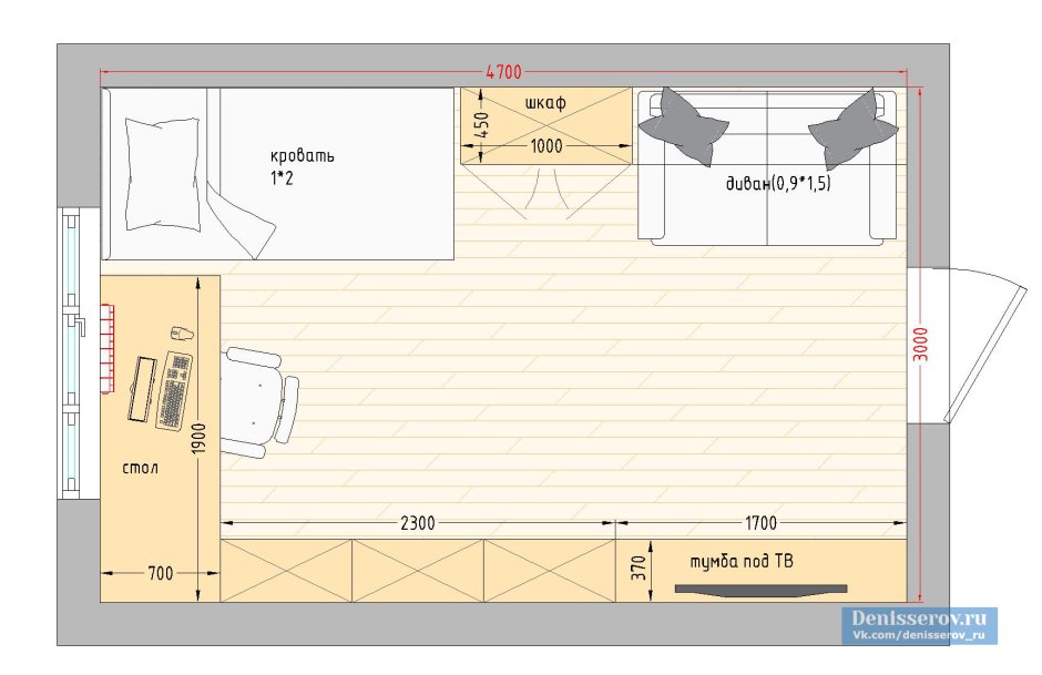 План детской комнаты 14 кв.м