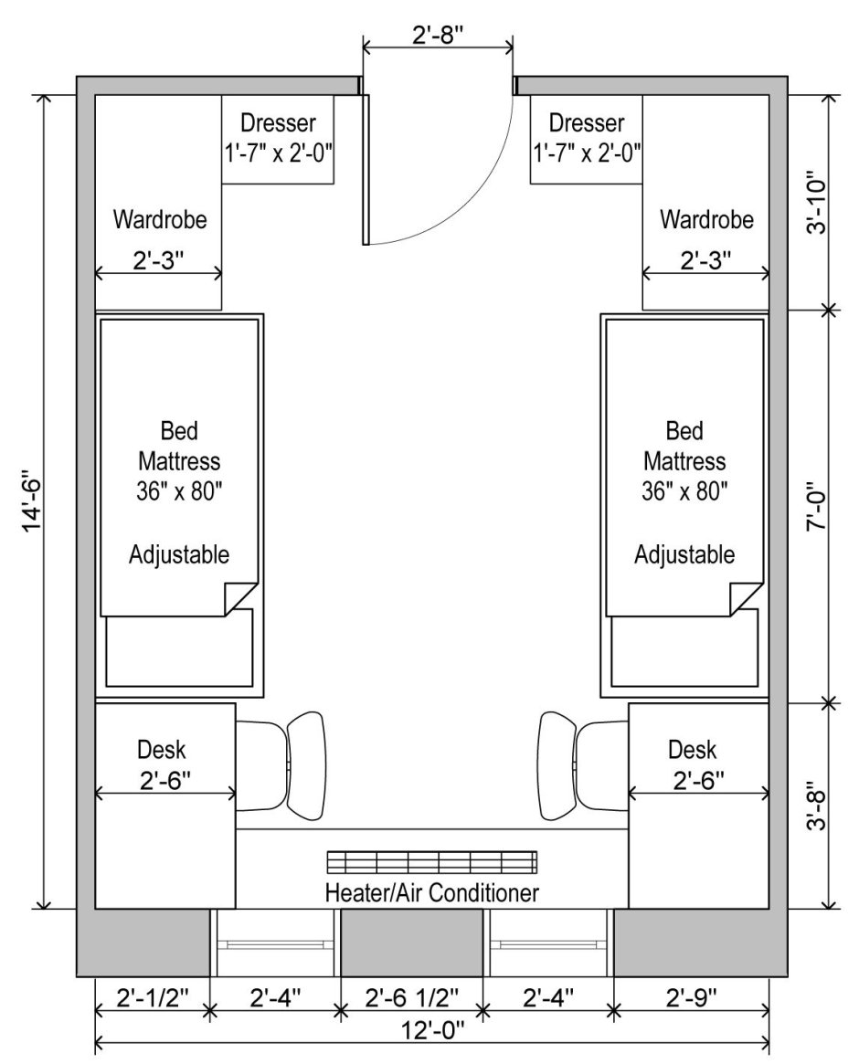 планировка комнаты для 4 человек