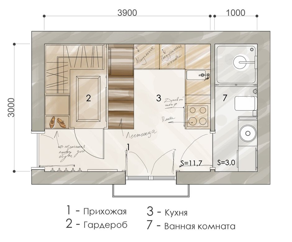 План кухни-гостиной 15 кв м квадратная