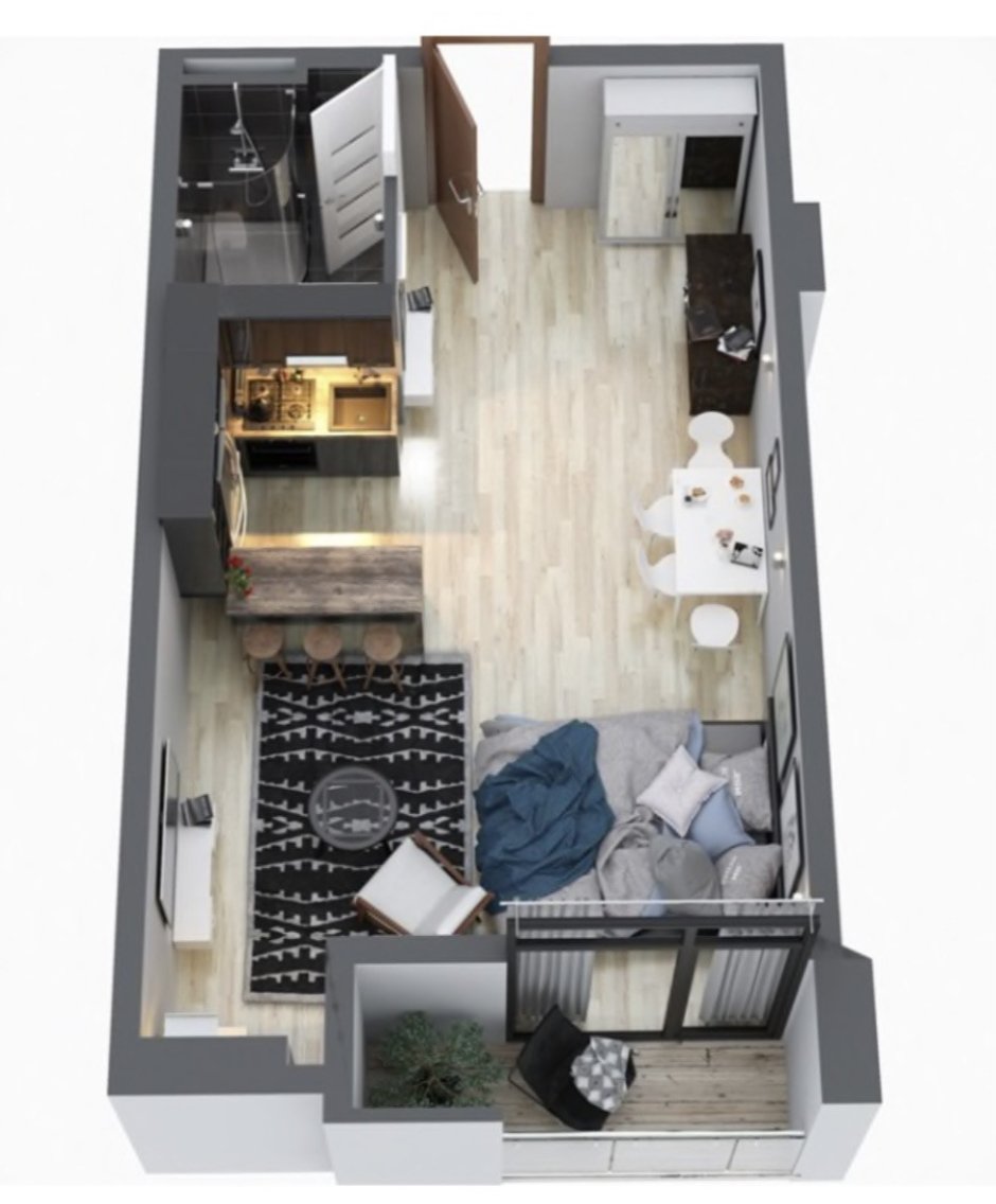 Студия 20 кв м планировка 3.3 на 7