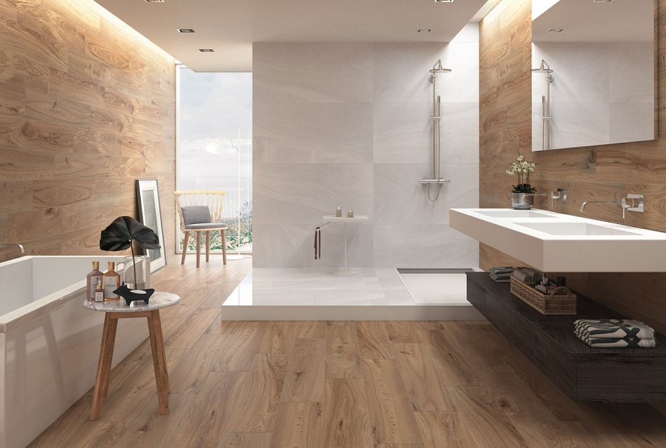 Плитка в ванную под дерево