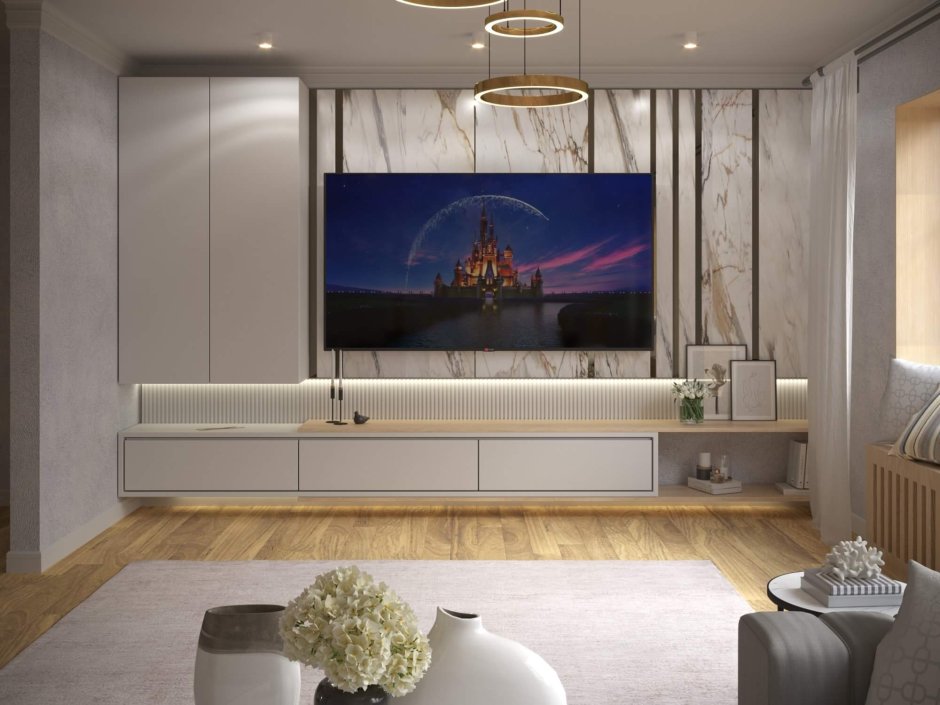 Полки стенки с телевизором на стене 2020