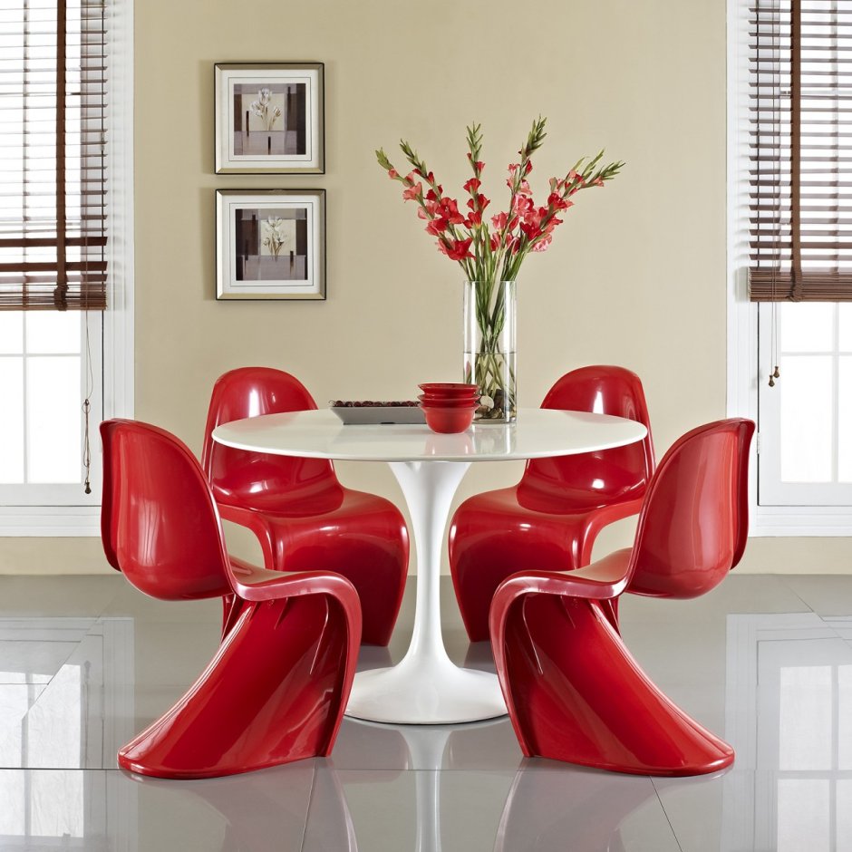 Столовая группа Table w/6 Red & Silver Dining Chairs