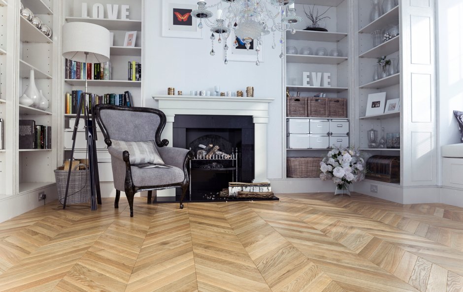 Паркет Engineered Oak Flooring 13/4x90x600 Chevron 45 Grade select , Bevels x4