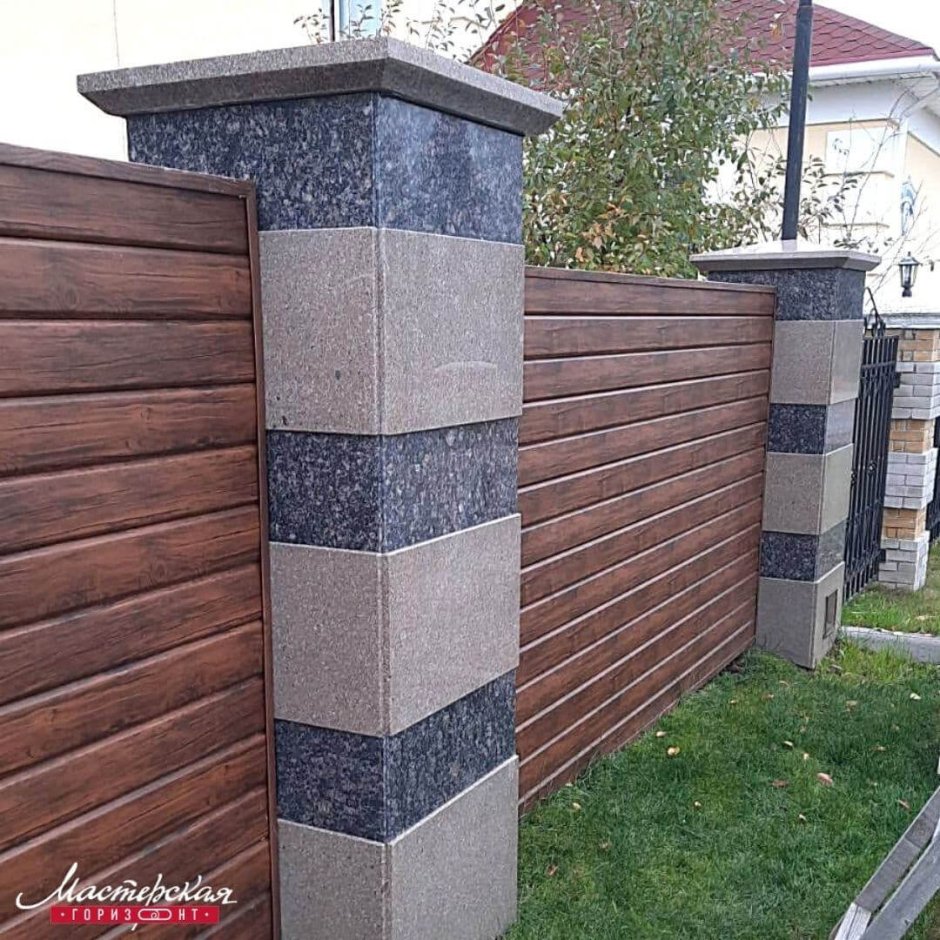 Забор из габионов с подсветкой