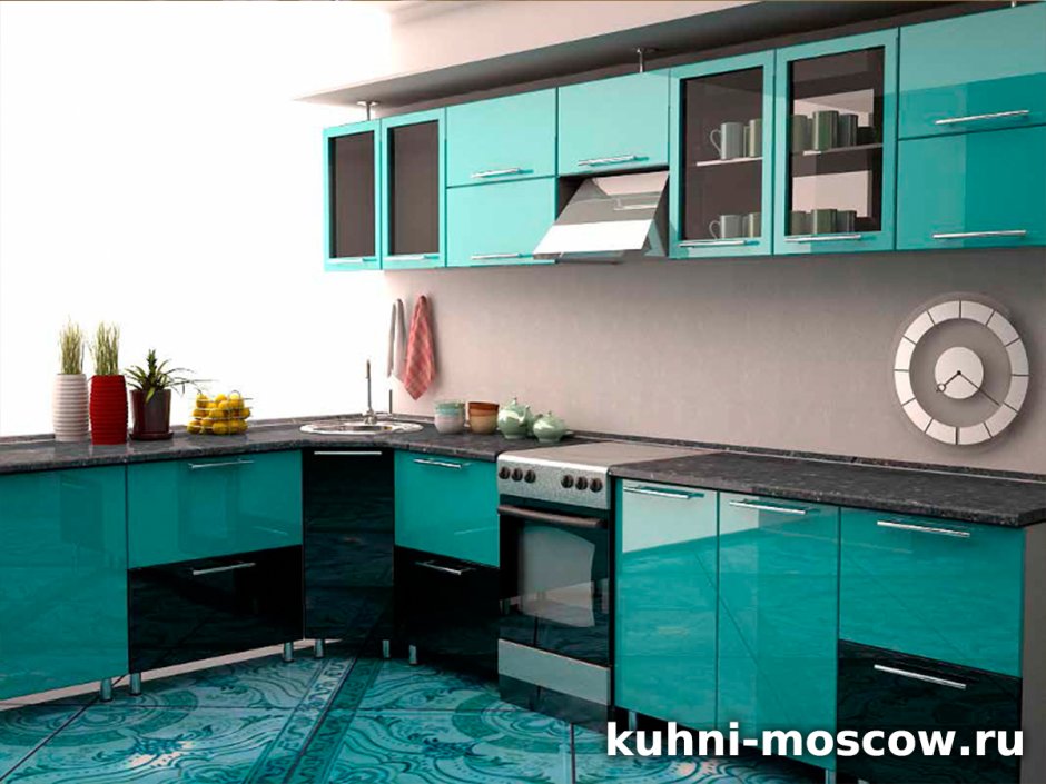 Кухонный гарнитур изумрудного цвета