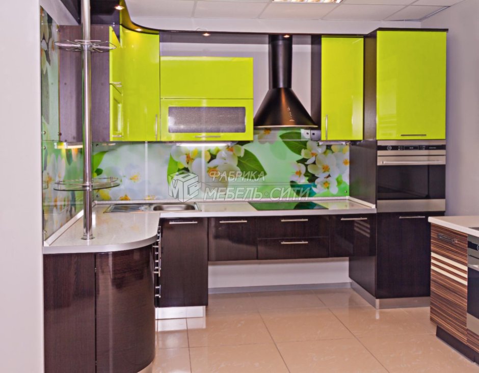 Кухонный гарнитур с барной стойкой зеленая