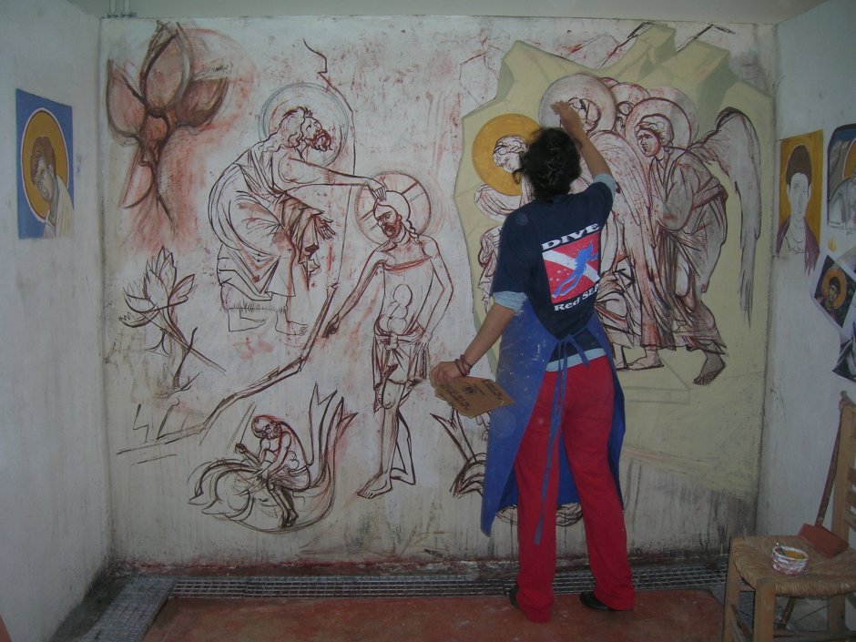 Роспись стен на декоративной штукатурке акриловыми красками