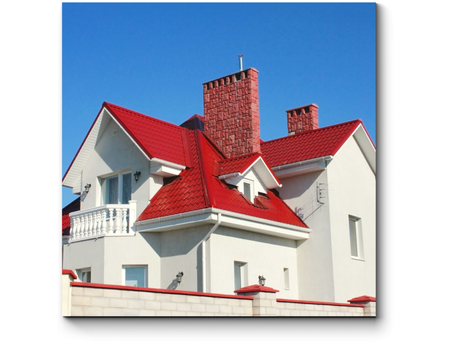 Голубой дом с красной крышей