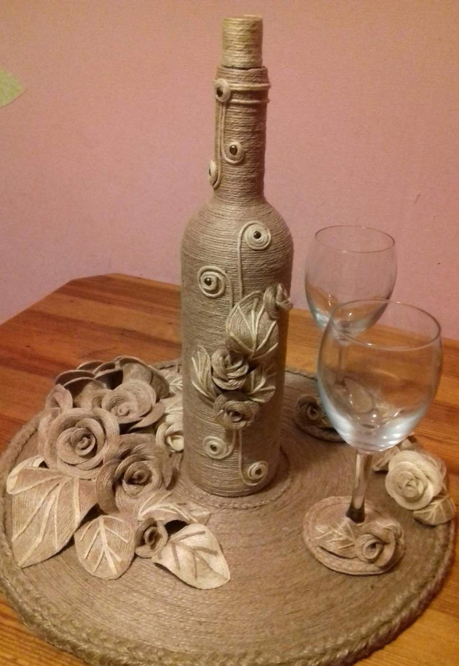 Декор вазы шпагатом