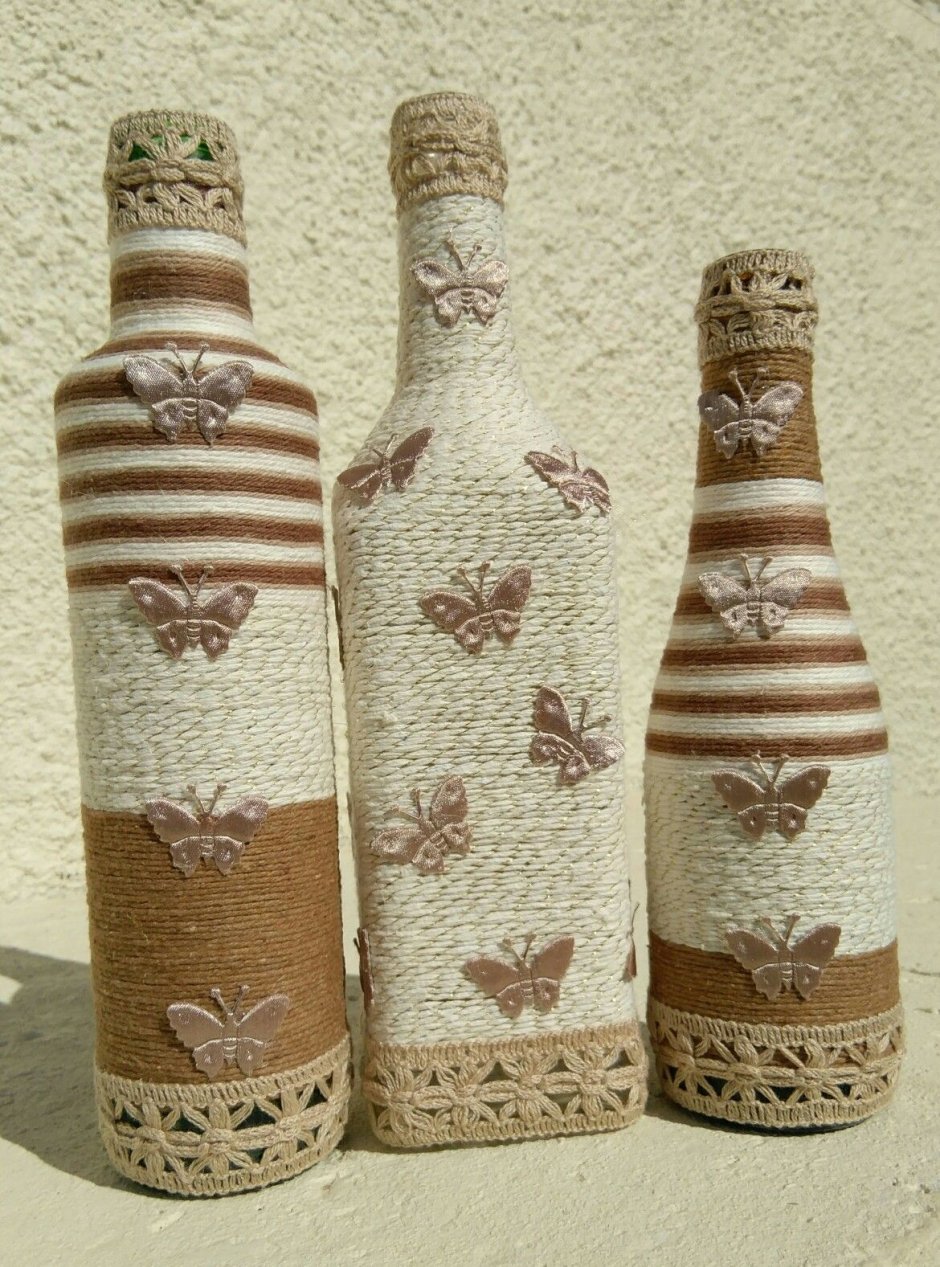 Декор вазы джутом и мешковиной