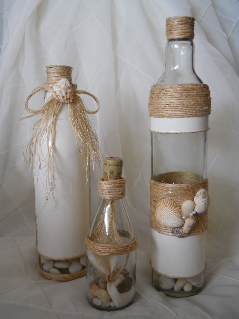 Декоративные бутылки из джута