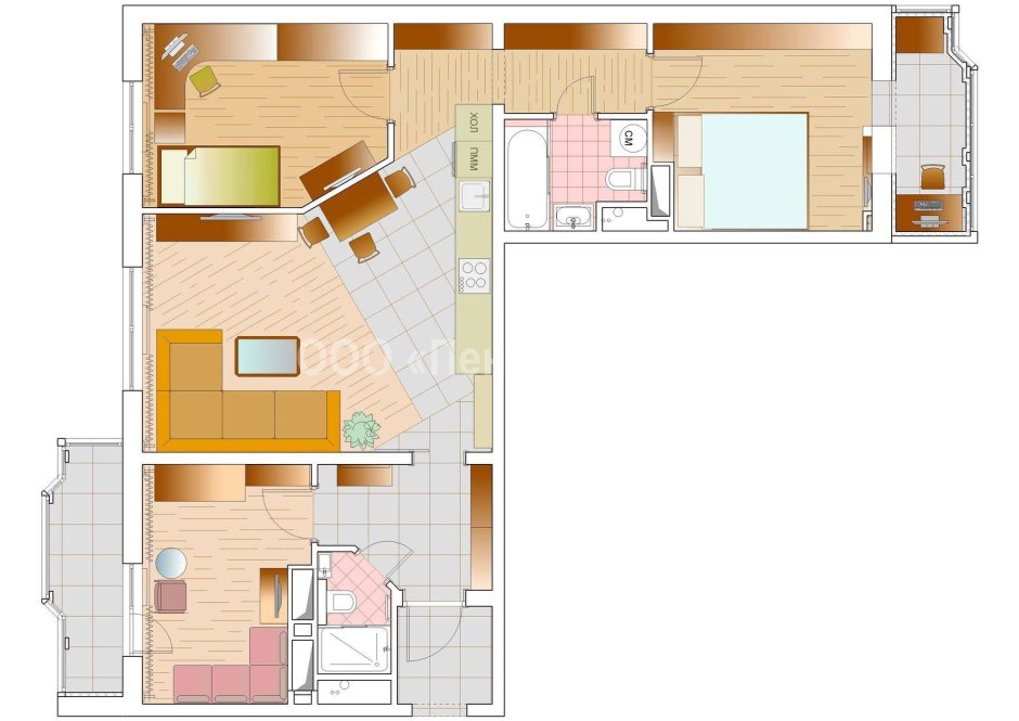 Перепланировка 2-х комнатной угловой квартиры