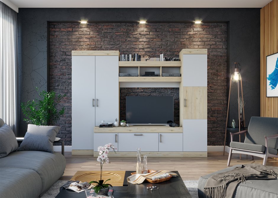 Стенка в гостиную под дерево