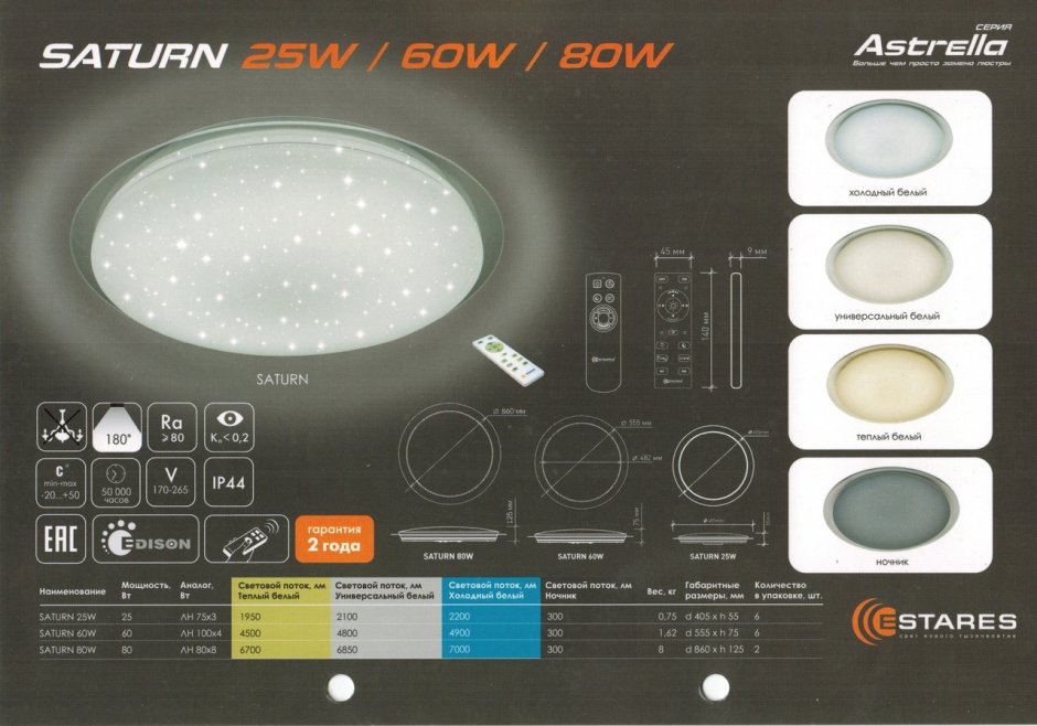Потолочный светильник estares Saturn 60w