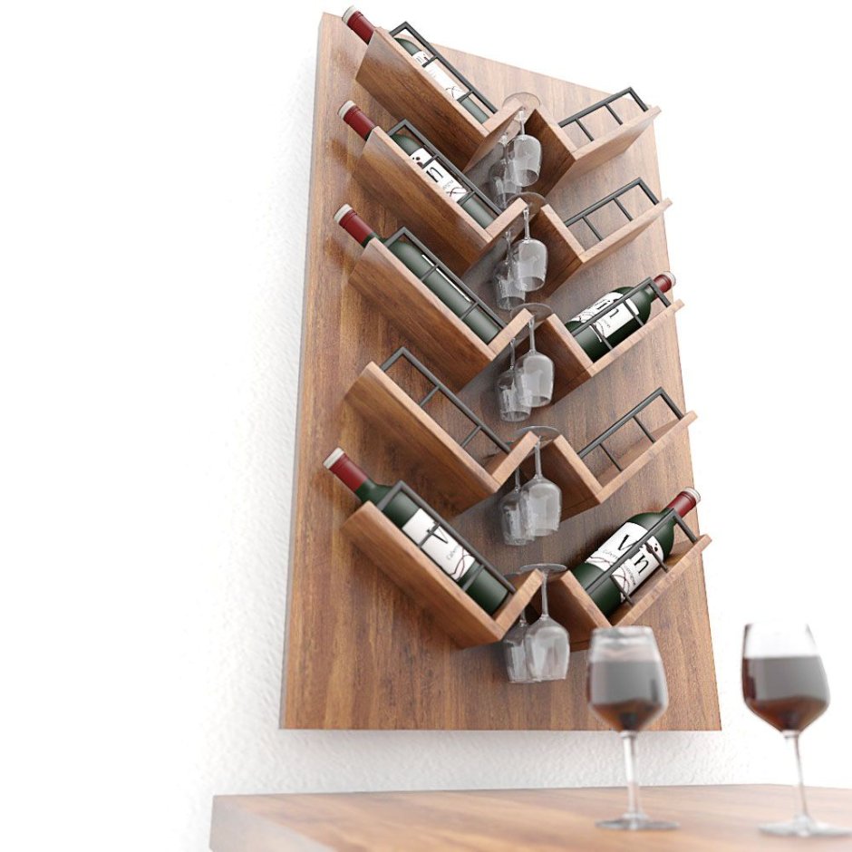Подставка для бутылок вина из дерева на стену