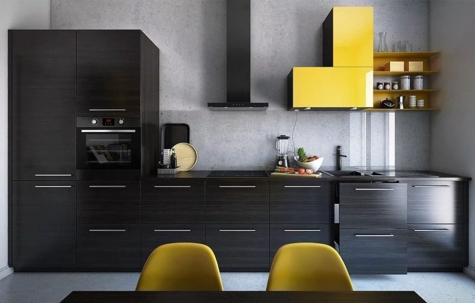 Кухня черный с желтым икеа