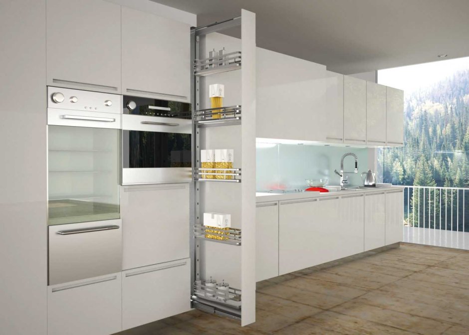 Встроенный холодильник с полочками
