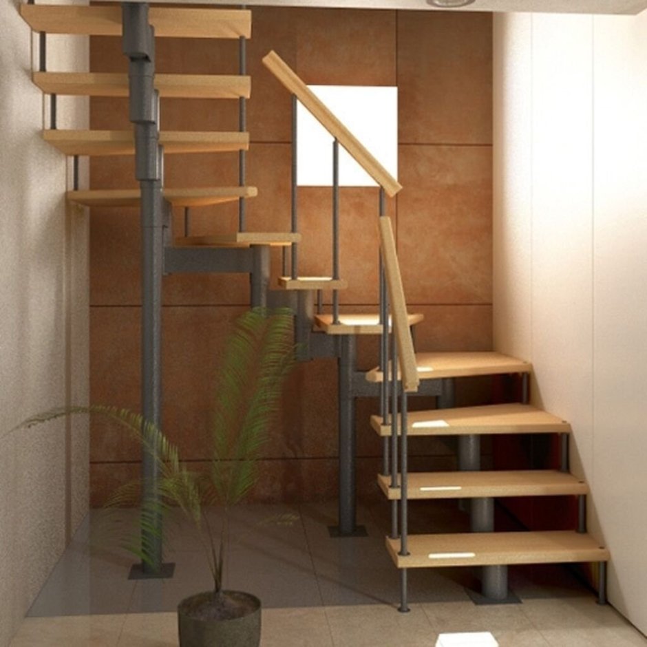 Модульная лестница с забежными ступенями