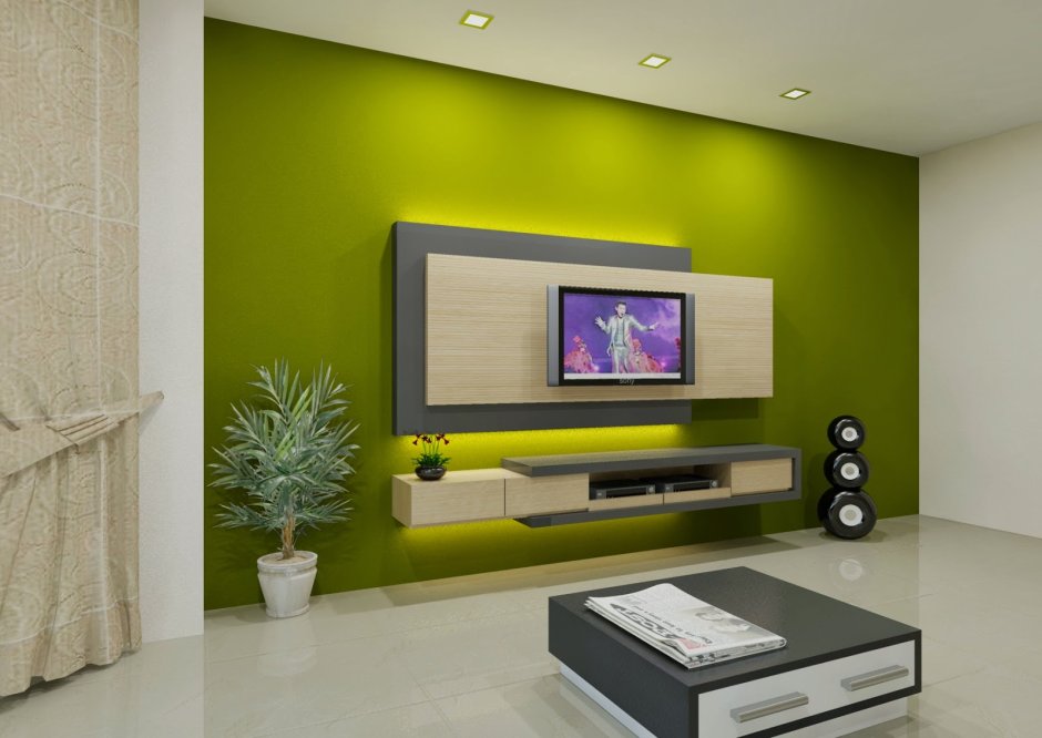 Телевизор на зеленой стене